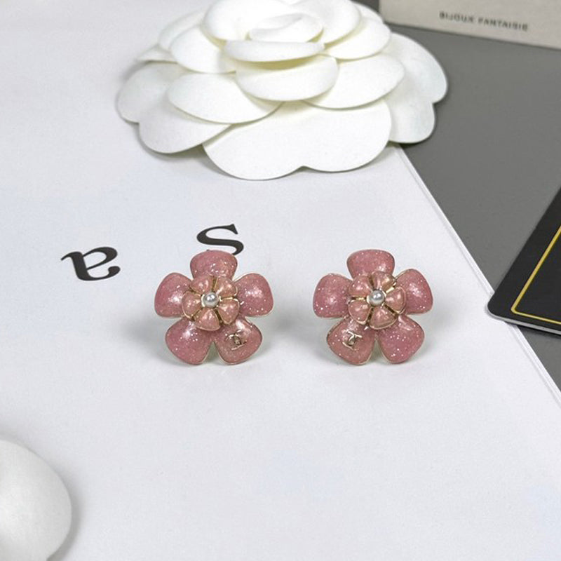 18K CC 26C Pink Camellia Earrings
