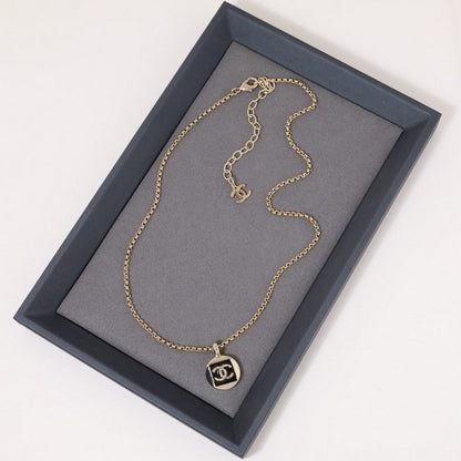 18K CC Black & White Logo Gold Necklace