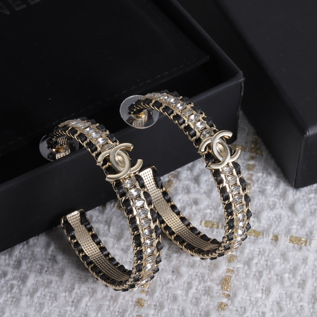 18K CC Leather Chain Earrings