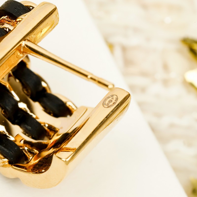 18K CC Half Circle Leather Gold Earrings