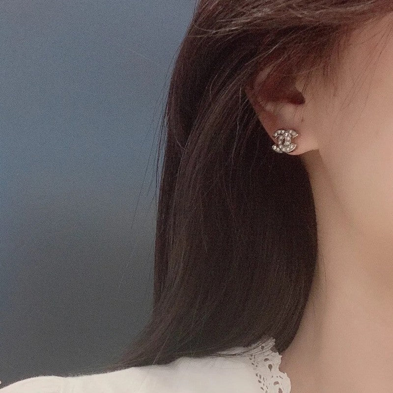 18K CC Diamond & Pearl Earrings