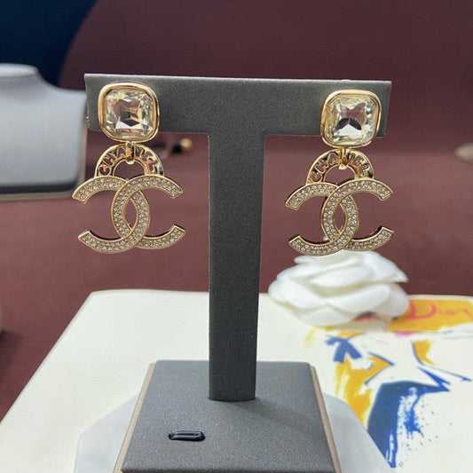 18K CC Pendant Crystal Earrings