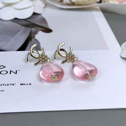 18K CC 26C Pink Crystal Gold Earrings