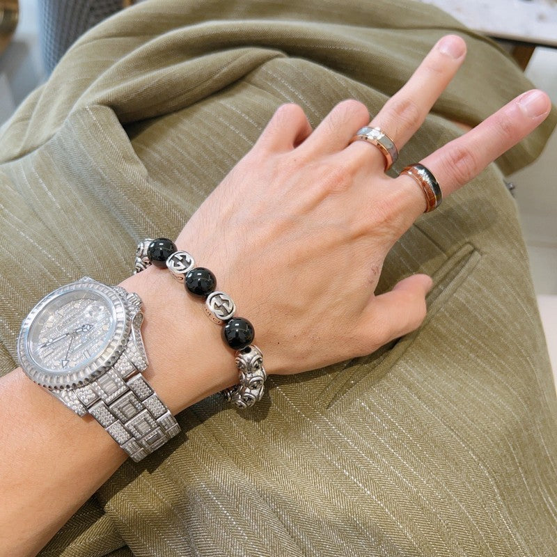 18K GG Anger Forest Black Bead Chain Bracelet