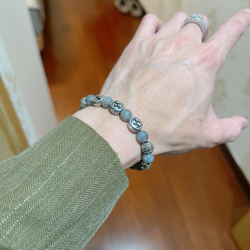 18K GG Anger Forest Grey Pearl Chain Bracelet