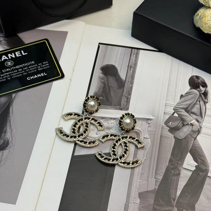 18K CC Leather Gold Earrings