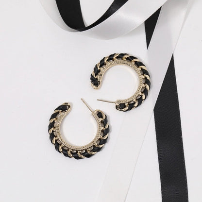 18K CC Black & Red Leather Earrings