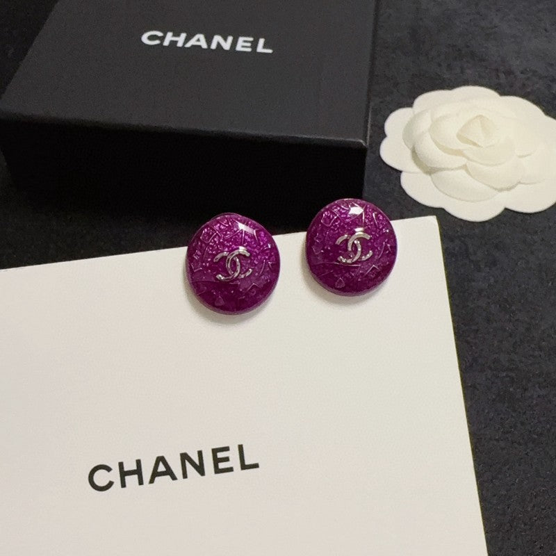 18K CC Purple Round Earrings