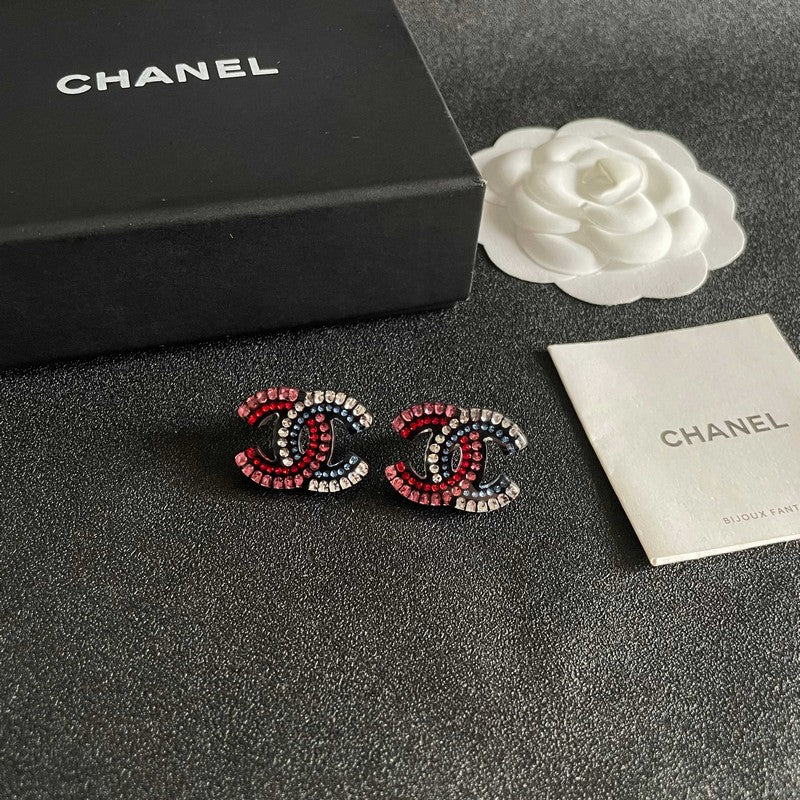 18K CC Red & Blue Crystal Earrings