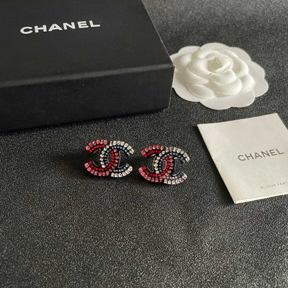 18K CC Red & Blue Crystal Earrings