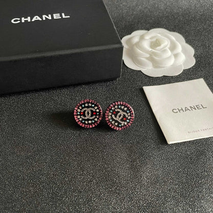 18K CC Red & Blue Crystal Round Earrings