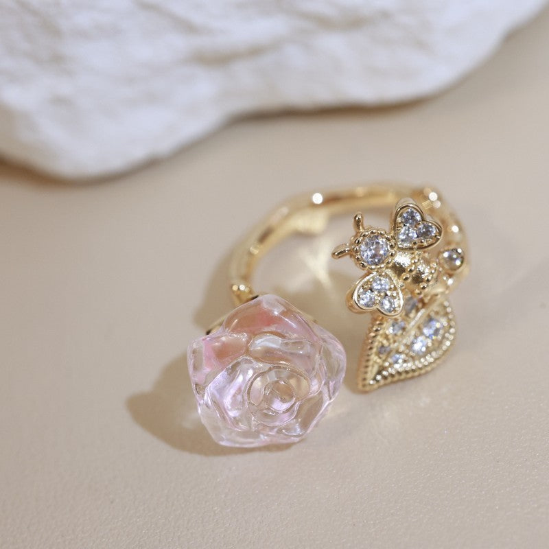 18K CD Pink Flower Ring