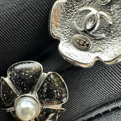 18K CC 26C Black Camellia Pearl Earrings