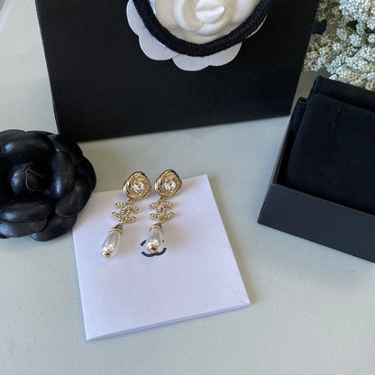 18K CC Camellia Diamond Earrings