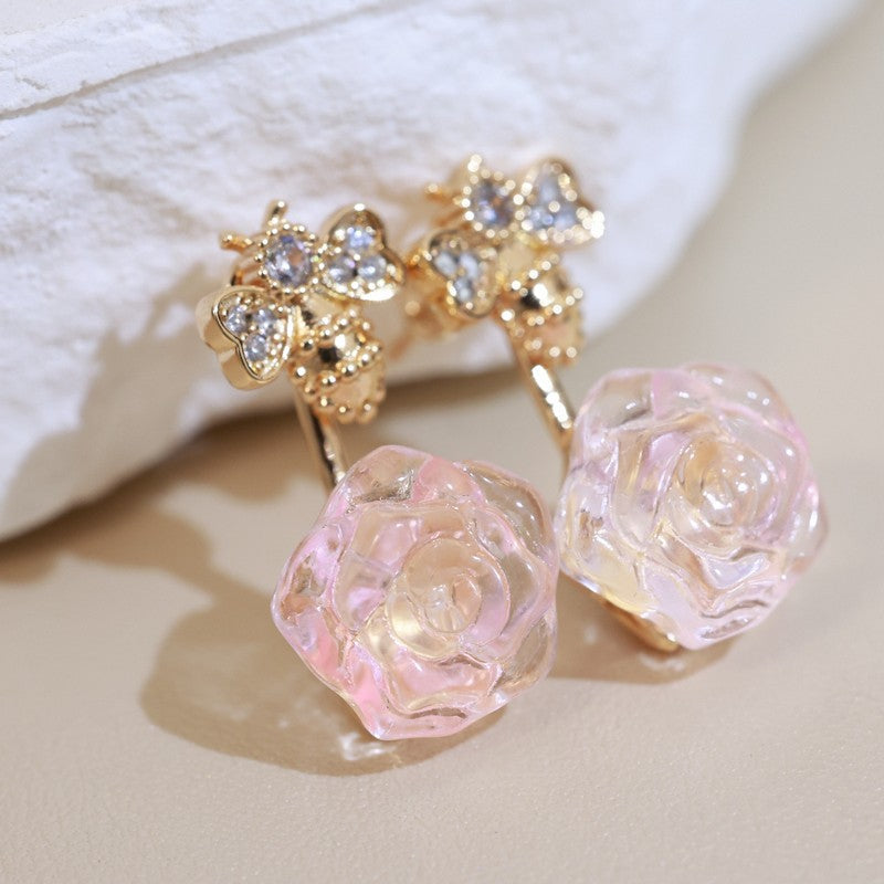 18K CD Pink Flower Earrings