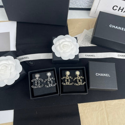 18K CC Leather Gold Earrings