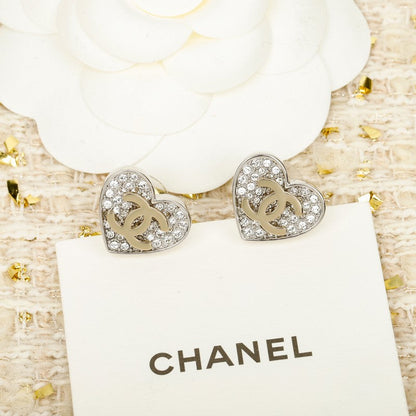 18K CC Diamond Heart Gold Earrings