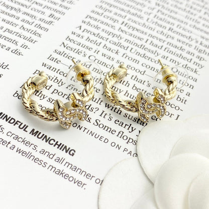 18K CC Diamond Circle Gold Earrings