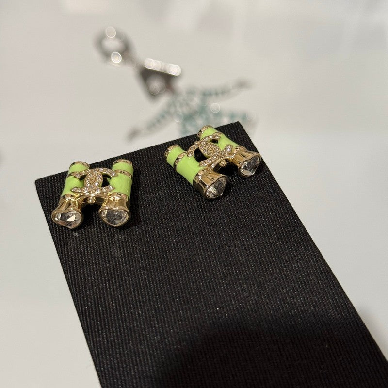 18K CC 26C Green Telescope Gold Earrings