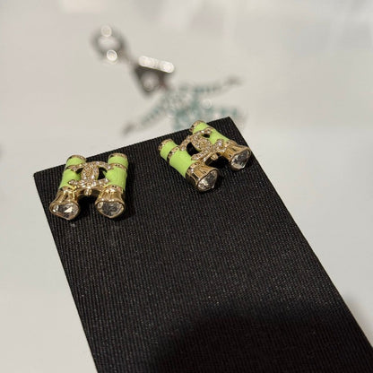 18K CC 26C Green Telescope Gold Earrings