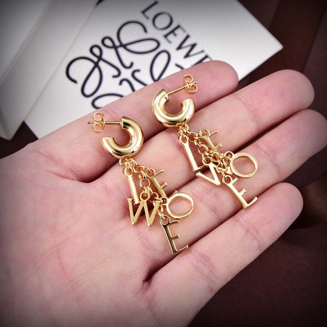 18K LOE Anagram Script Earrings