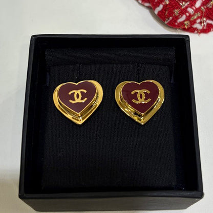 18K CC 26P Black & Red Heart Earrings