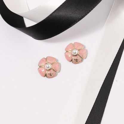 18K CC Black & Pink Camellia Earrings