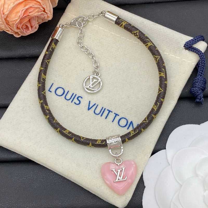 18K Louis Leather Pink Heart Bracelet