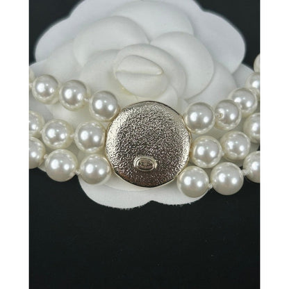 18K CC Choker Pearl Chain Necklace