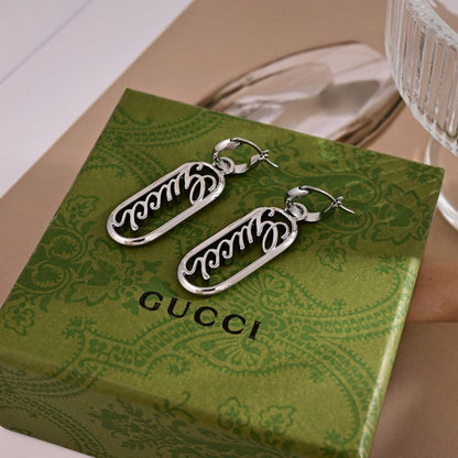 18K GG White Gold Script Earrings