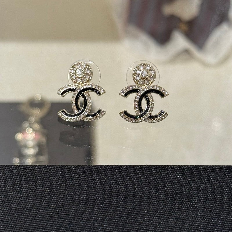 18K CC Black Diamond Earrings