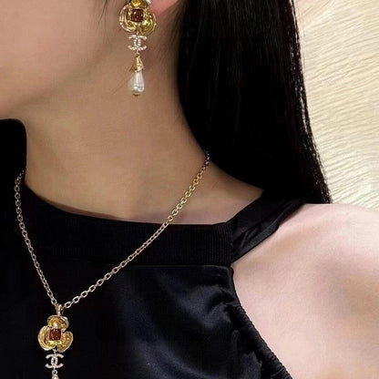 18K CC Camellia Red Crystal Earrings