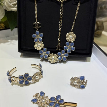 18K CC Blue & White Flower Diamond Necklace