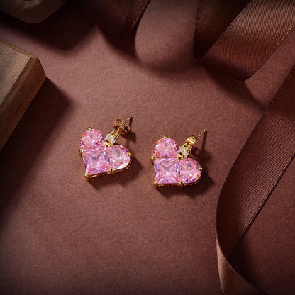 18K Triomphe Pink Crystal Heart Earrings