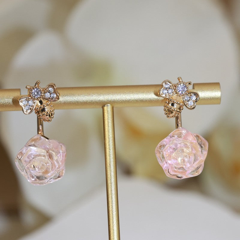 18K CD Pink Flower Earrings
