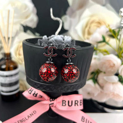 18K CC Red Glass Bead Resin Earrings