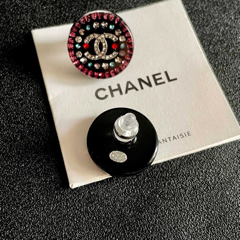 18K CC Red & Blue Crystal Round Earrings