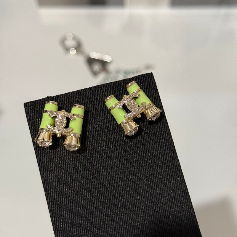 18K CC 26C Green Telescope Gold Earrings