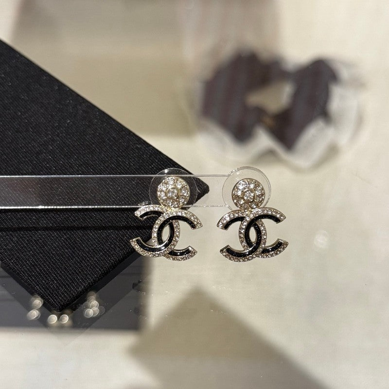 18K CC Black Diamond Earrings