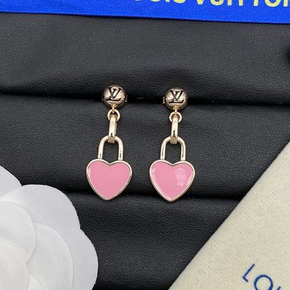 18K Louis Pink Heart Gold Earrings