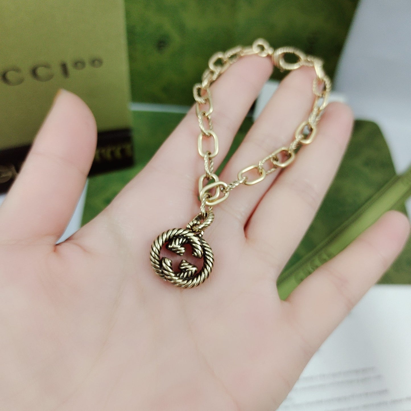 18K Double G Striped Pendant Bracelet