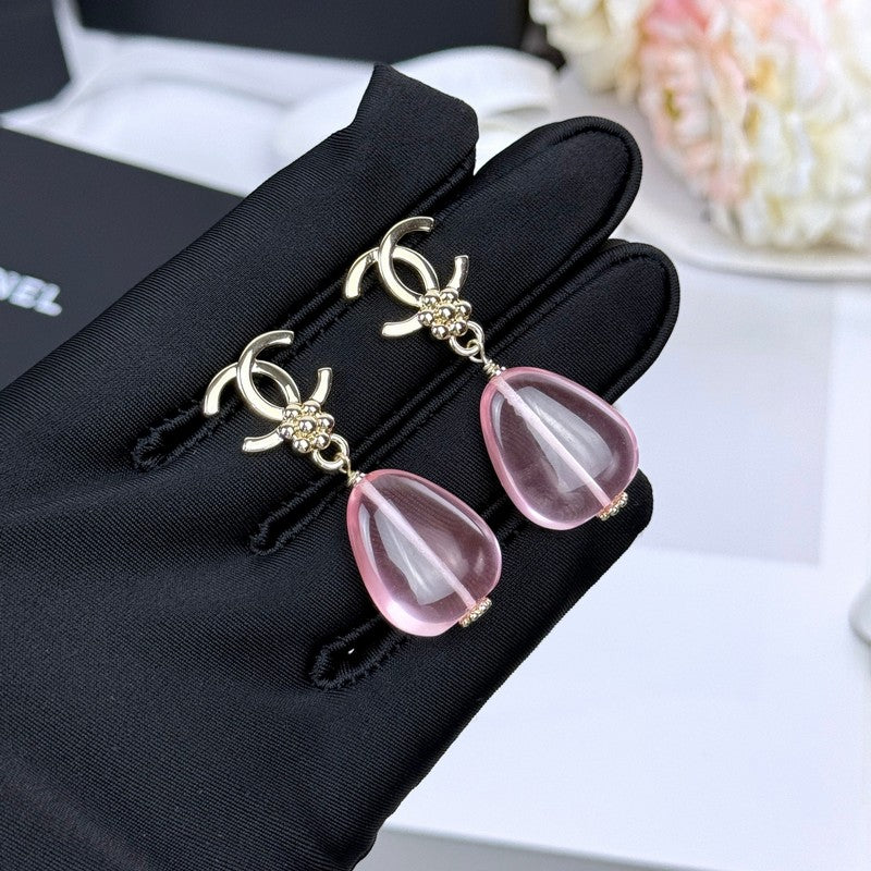18K CC 26C Pink Crystal Gold Earrings