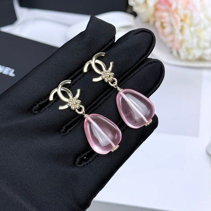 18K CC 26C Pink Crystal Gold Earrings