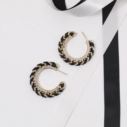 18K CC Black & Red Leather Earrings