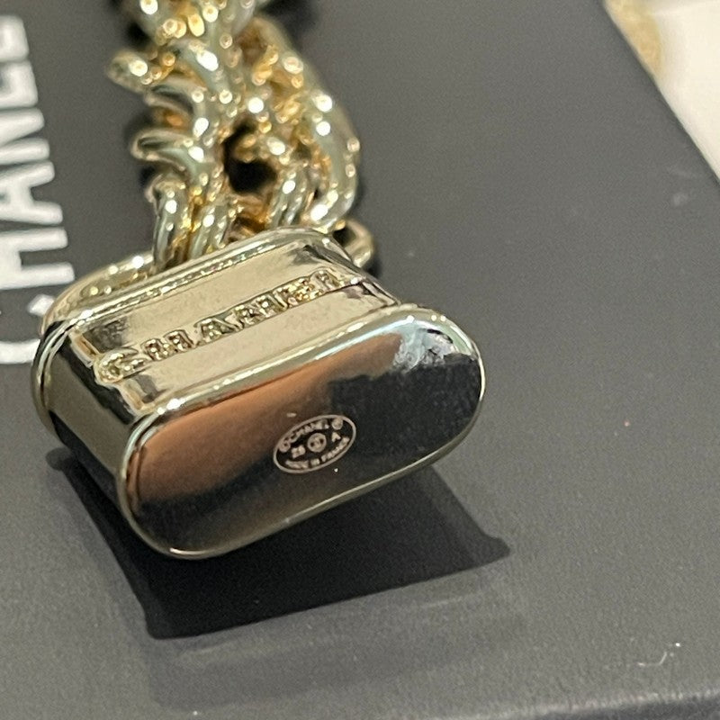 18K CC Black Leather Gold Lock Necklace