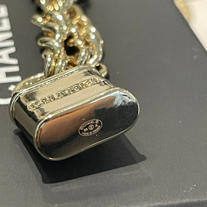 18K CC Black Leather Gold Lock Necklace