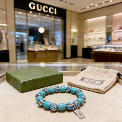 18K GG Anger Forest Chalchite Bead Chain Bracelet