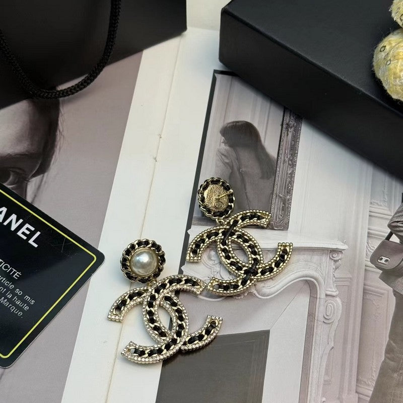 18K CC Leather Gold Earrings