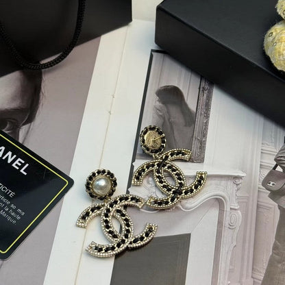 18K CC Leather Gold Earrings