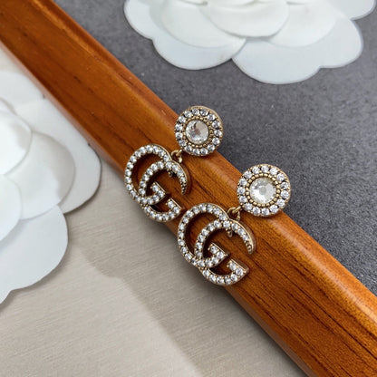 18K Double G Crystal Pendant Earrings